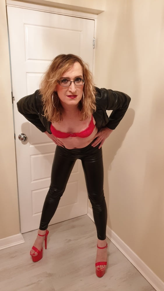 Black Tight PVC Leather Look and Huge Heels Essex Girl Lisa #106666864