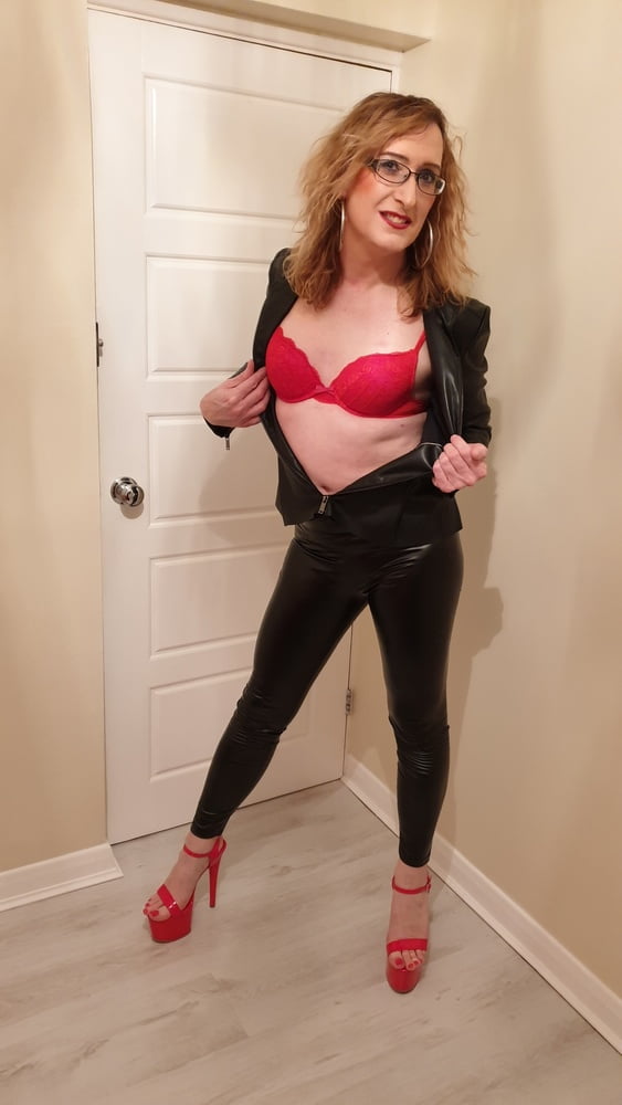 Black Tight PVC Leather Look and Huge Heels Essex Girl Lisa #106666868