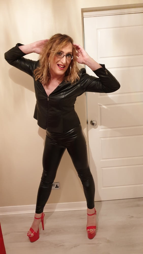 Black Tight PVC Leather Look and Huge Heels Essex Girl Lisa #106666872