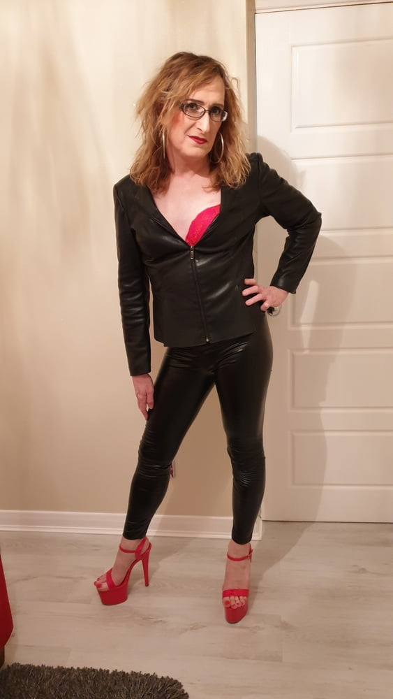 Black Tight PVC Leather Look and Huge Heels Essex Girl Lisa #106666873