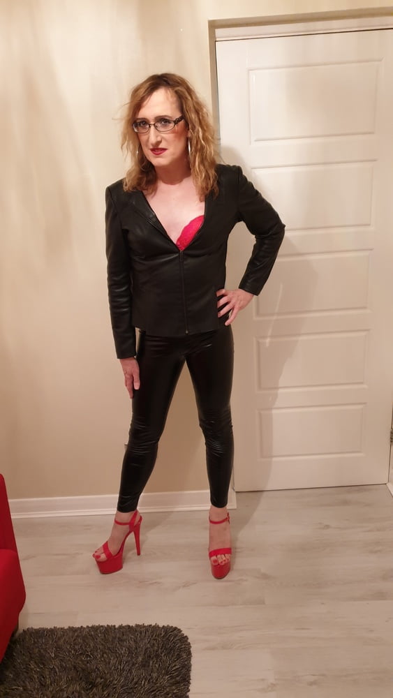 Black Tight PVC Leather Look and Huge Heels Essex Girl Lisa #106666874