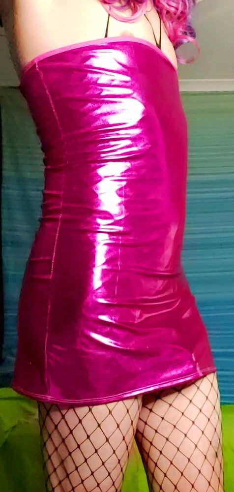 Pink string bikini ,pink metallic dress and some dildo #106876053