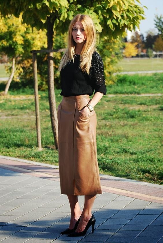 Brown Leather Skirt 3 - by Redbull18 #99812830