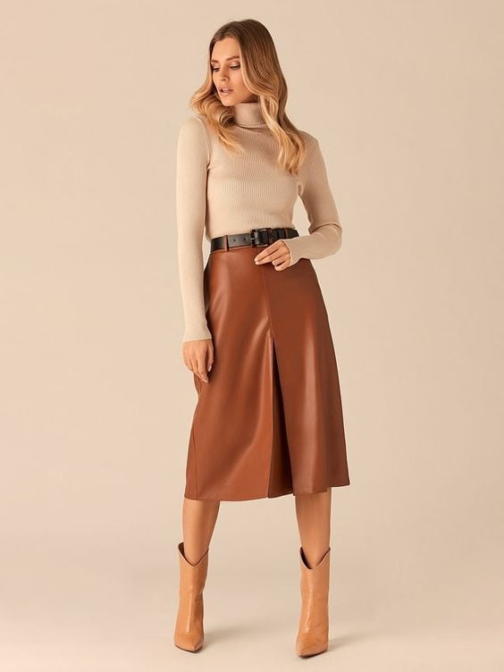 Brown Leather Skirt 3 - by Redbull18 #99812900