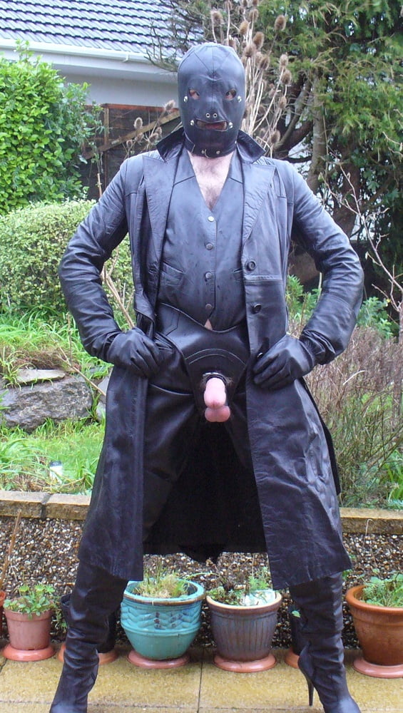 Leather Master in cock harness, boots and hood #107099300