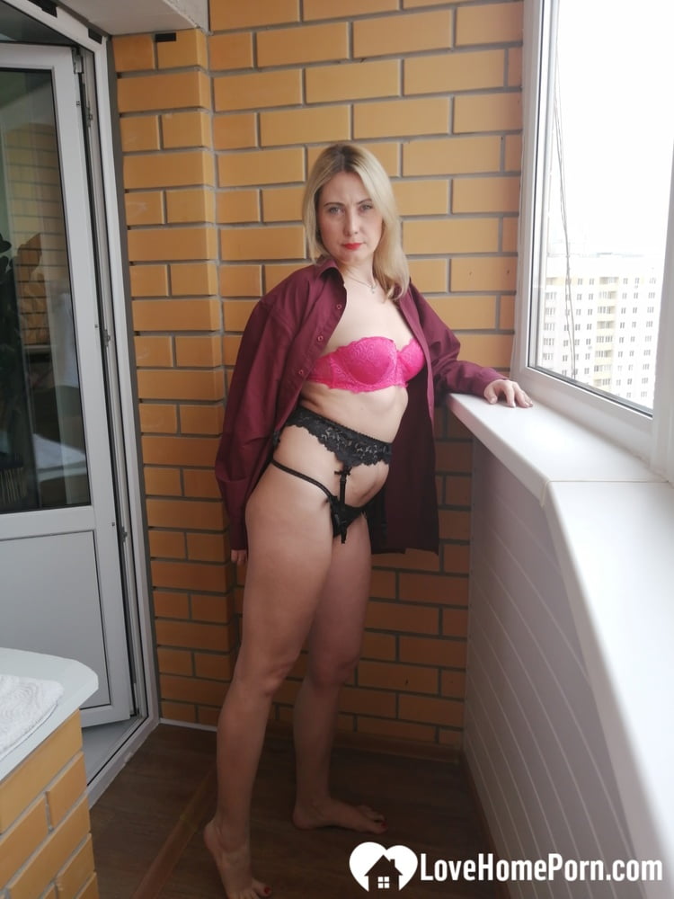 Incredible MILF displaying her tits by the window #106567046