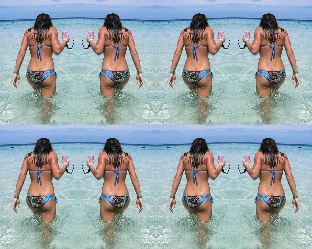 Sarah Takes On Tiny Blue String Bikini #99023995