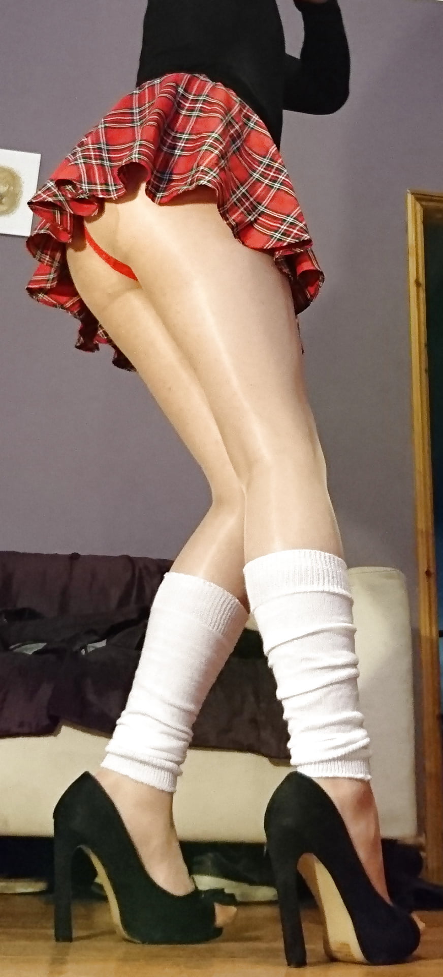 Marie crossdresser college girl, leg warmers and pantyhose #106757947