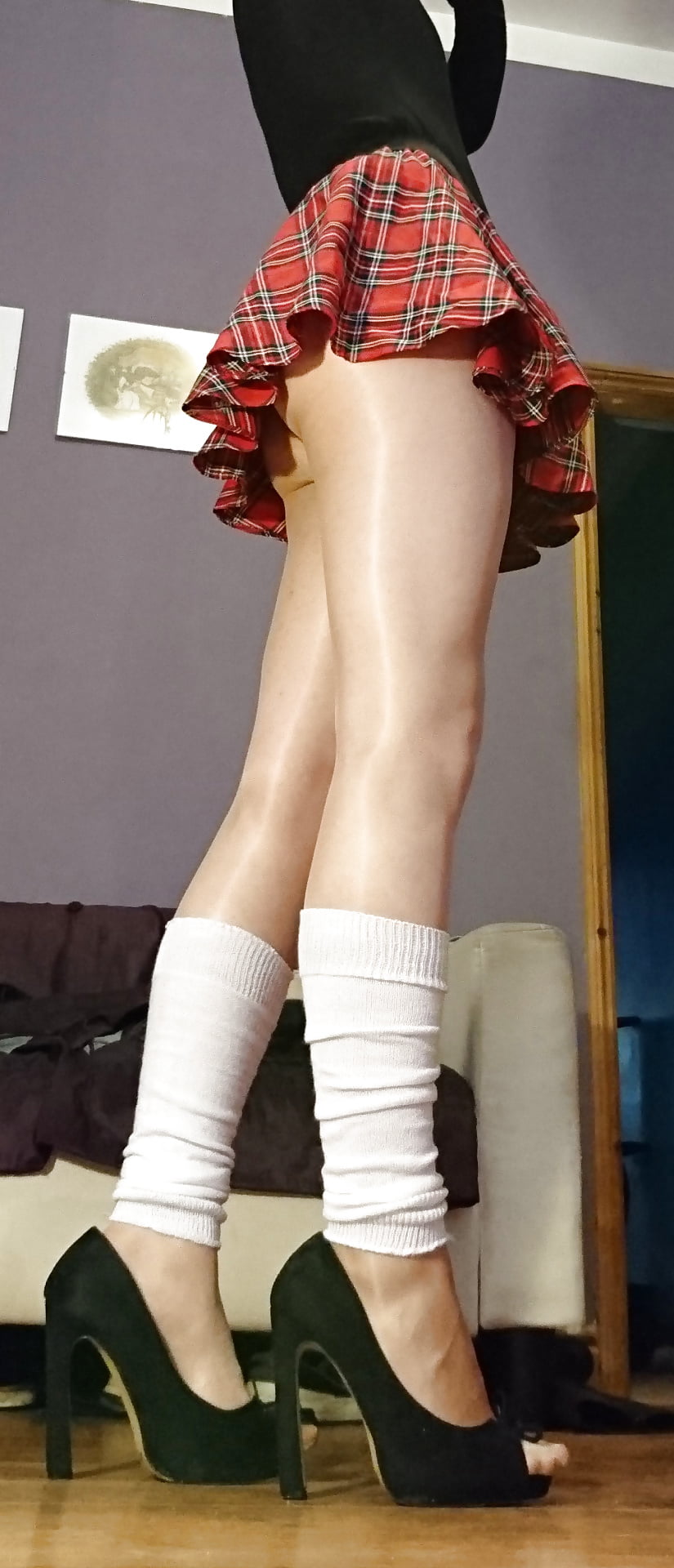 Marie crossdresser college girl, leg warmers and pantyhose #106757949