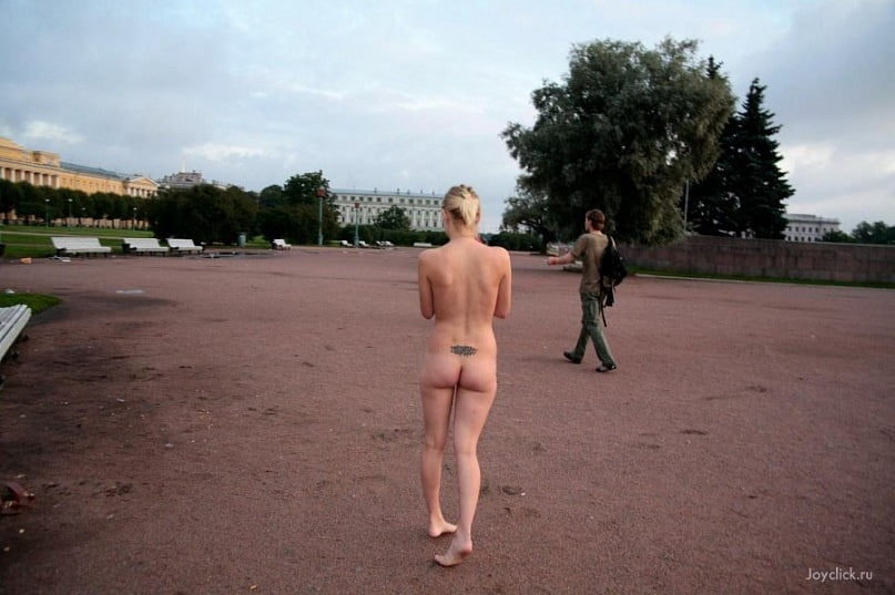 Blonde naked walking in the Park #91347938
