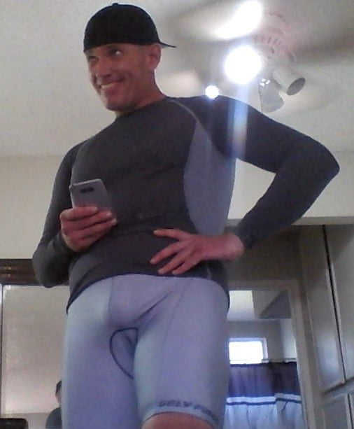 WHAT I WEAR TO MY COED CYCLING GROUP....BULGING SPANDEX! #106969018