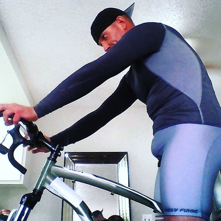 WHAT I WEAR TO MY COED CYCLING GROUP....BULGING SPANDEX! #106969021