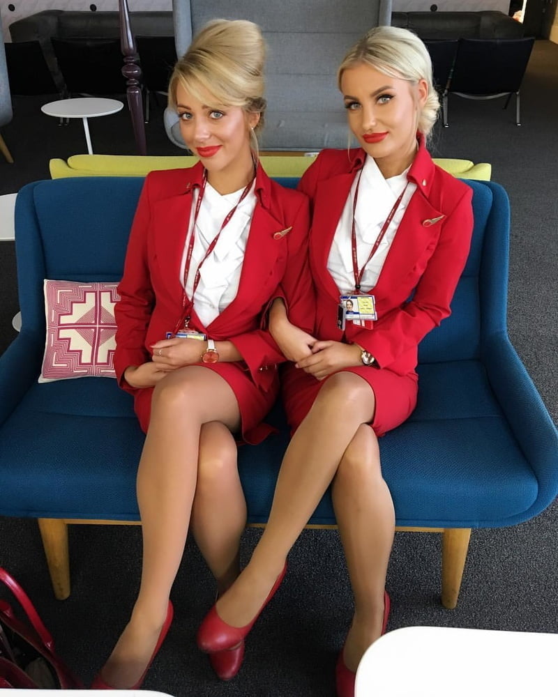 White Girl Flight Attendants in Pantyhose #95960759