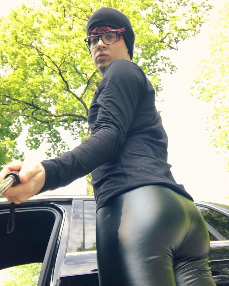 Young twink faggot sissy boy with leather leggings and thong #107138023