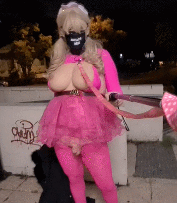 Pink leashed sissy in public #106940347
