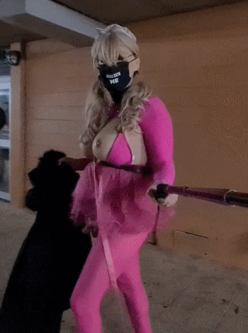 Pink leashed sissy in public #106940351