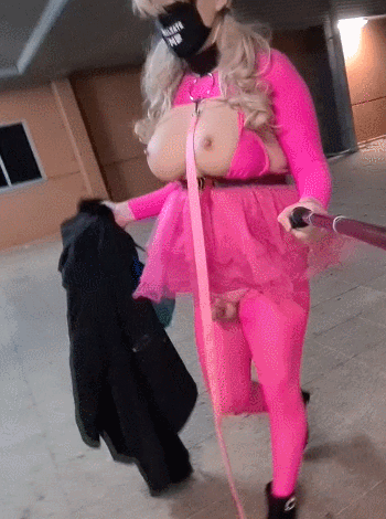 Pink leashed sissy in public #106940353