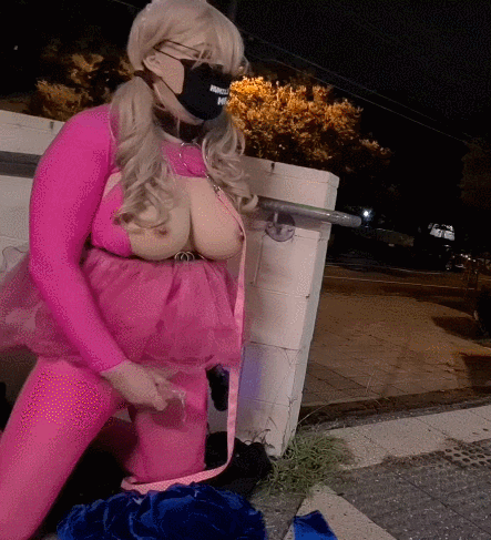 Pink leashed sissy in public #106940368