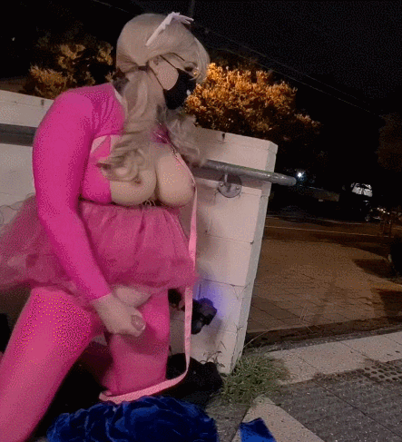 Pink leashed sissy in public #106940370