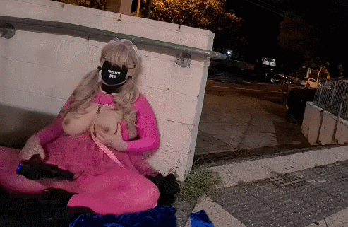 Pink leashed sissy in public #106940375