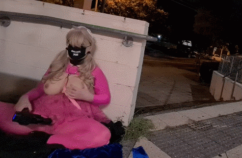 Pink leashed sissy in public #106940376