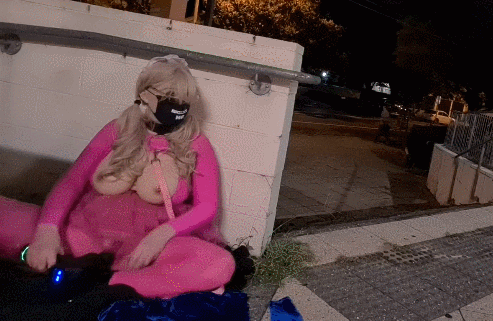 Pink leashed sissy in public #106940377