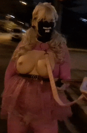 Pink leashed sissy in public #106940383