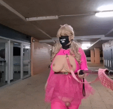 Pink leashed sissy in public #106940385