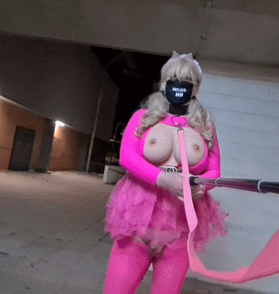 Pink leashed sissy in public #106940394