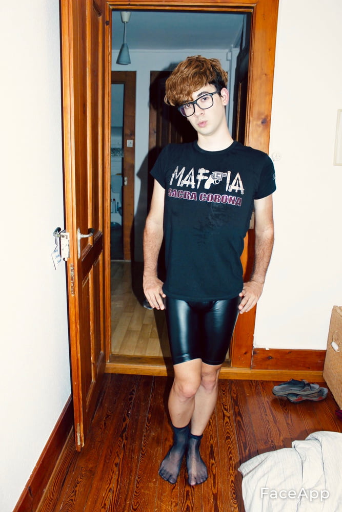 Young Twink pussyboy faggot with leather leggings #107150223