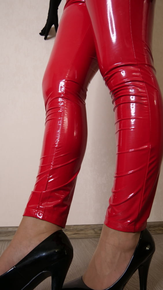 Skirt, panties and red sexy latex leggings #88997927