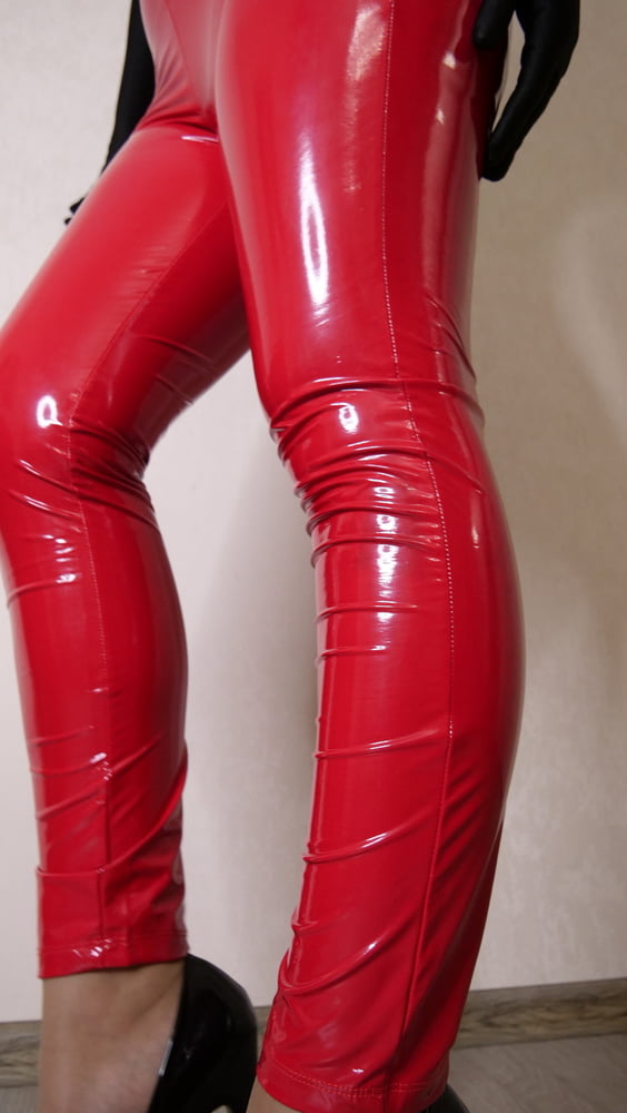 Skirt, panties and red sexy latex leggings #88997933