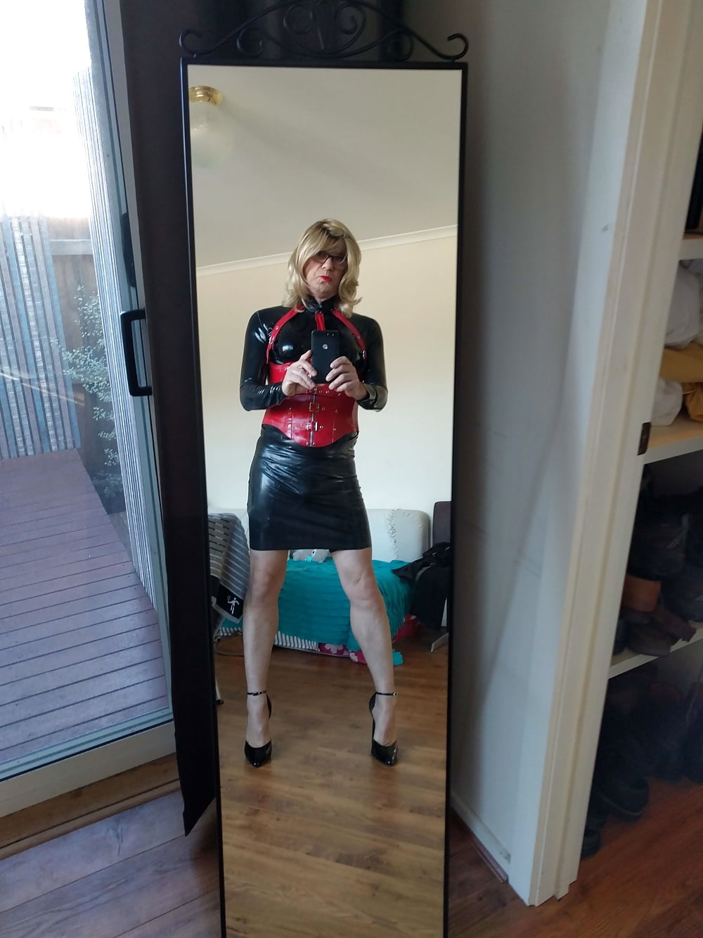 New latex skirt on a sunny Melbourne day #107021274
