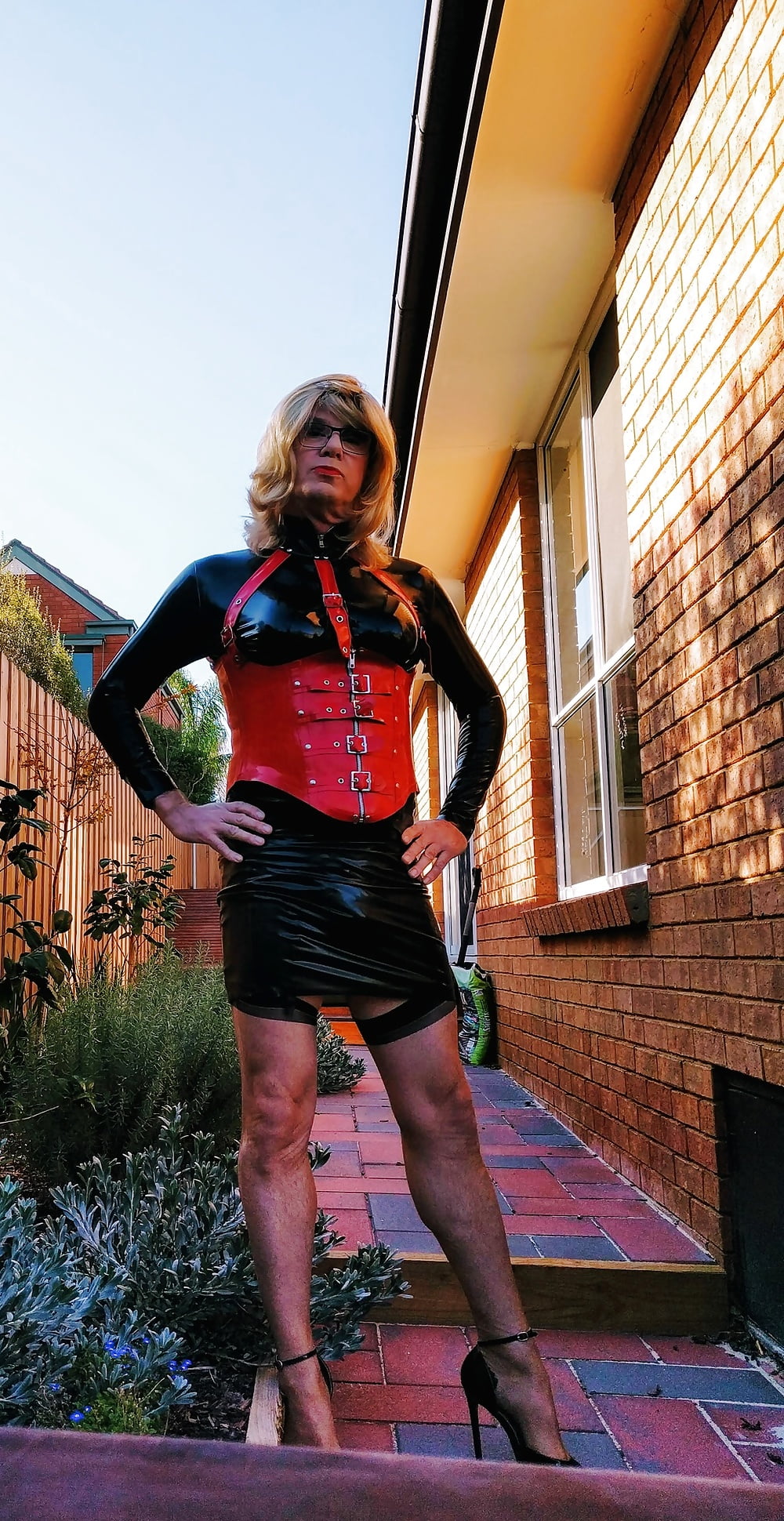 New latex skirt on a sunny Melbourne day #107021280
