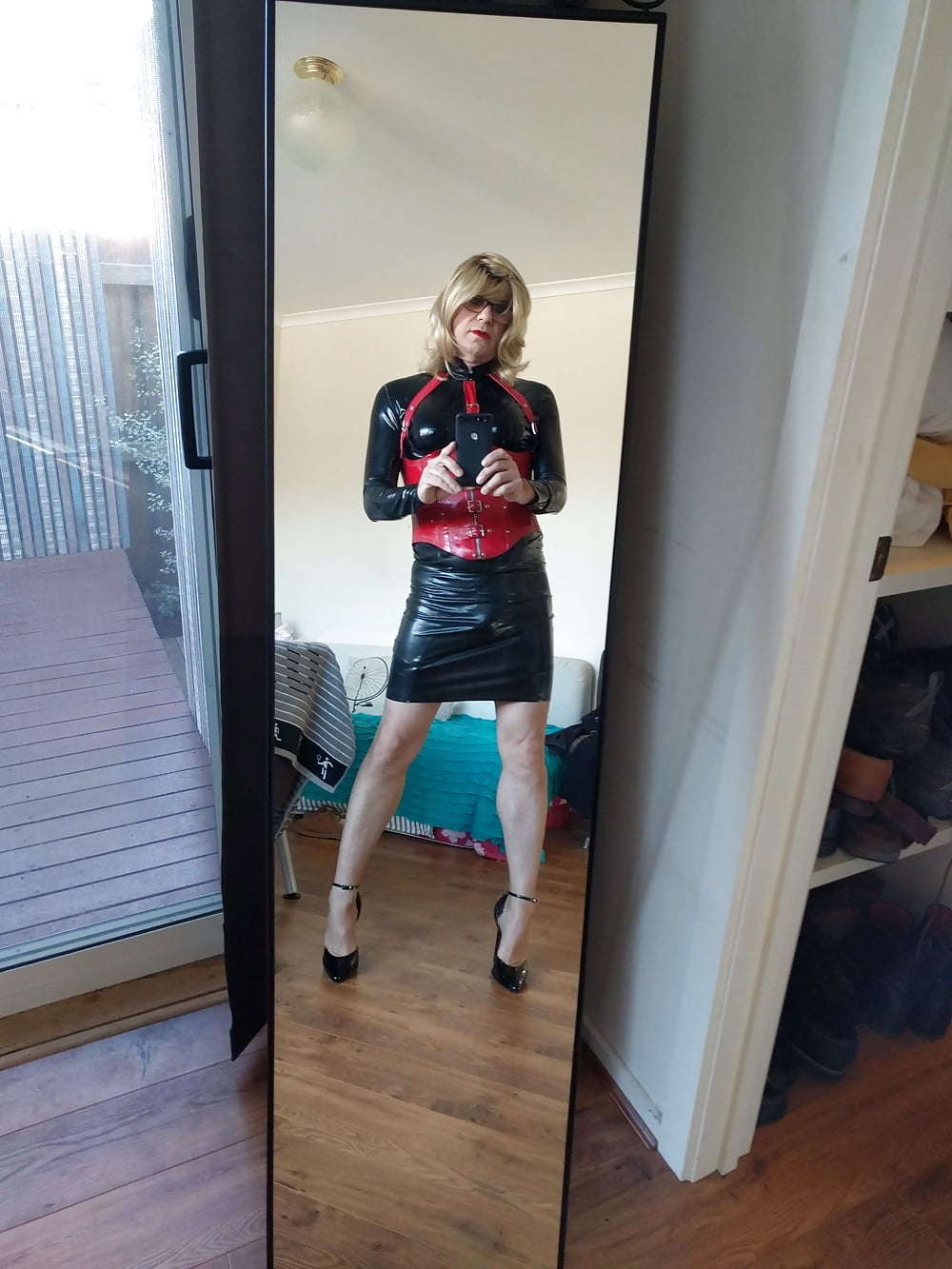 New latex skirt on a sunny Melbourne day #107021286