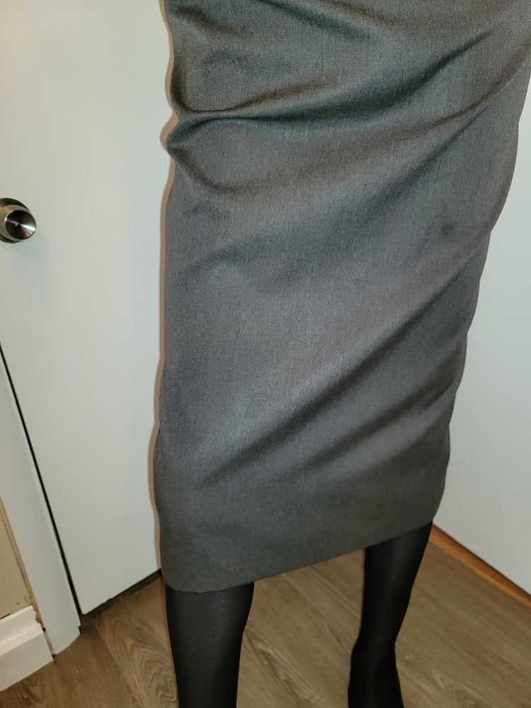 Grey Pencil Skirt with black silky half slip #106848106