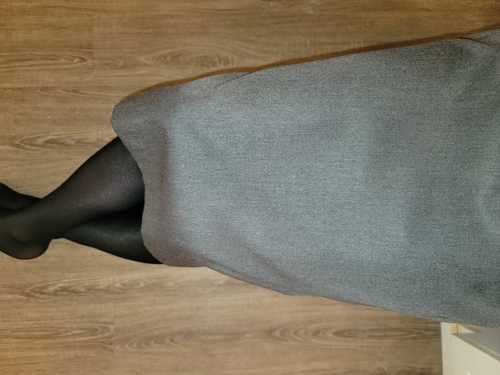 Grey Pencil Skirt with black silky half slip #106848108