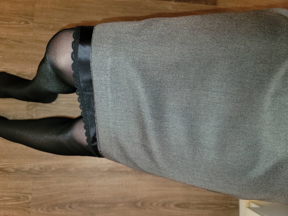 Grey Pencil Skirt with black silky half slip #106848109