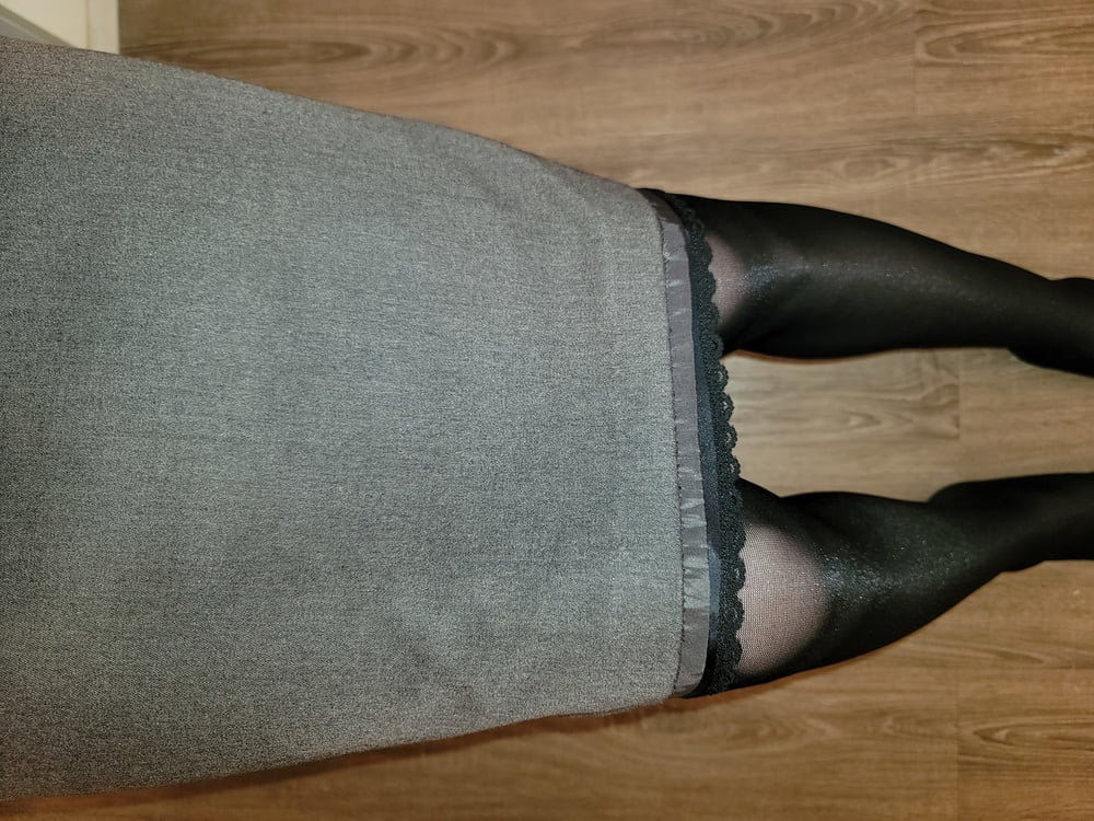 Grey Pencil Skirt with black silky half slip #106848112