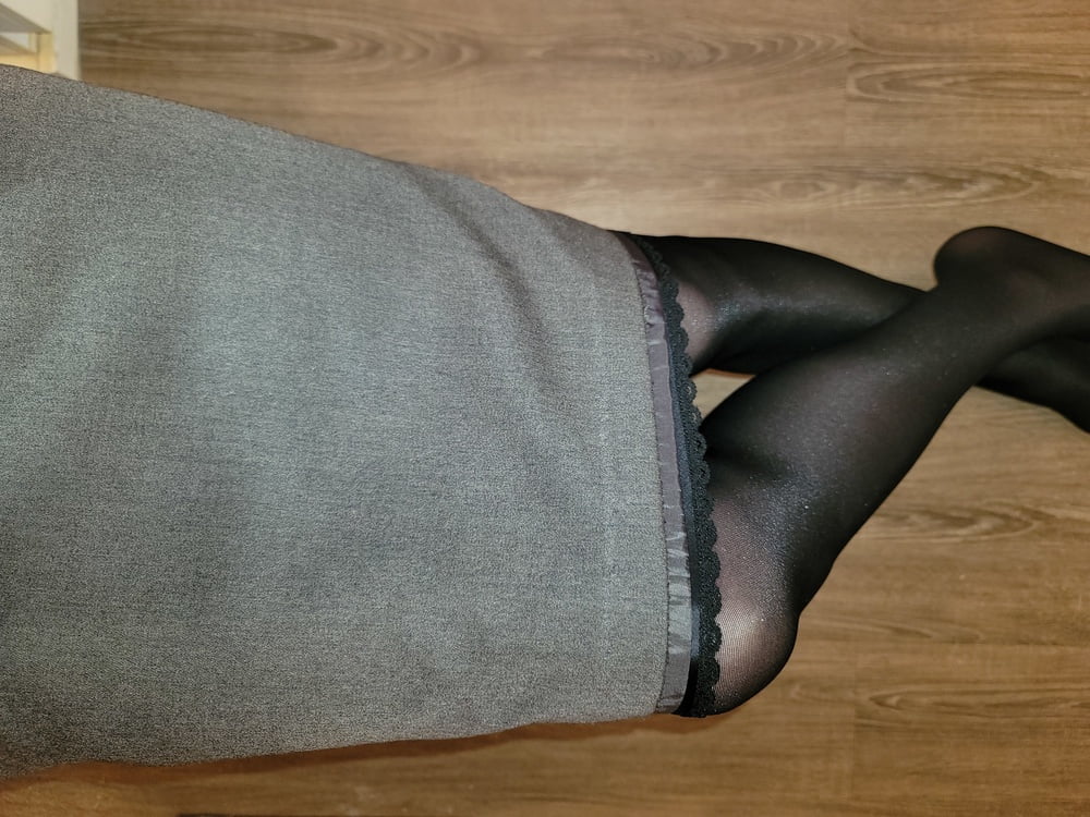 Grey Pencil Skirt with black silky half slip #106848113