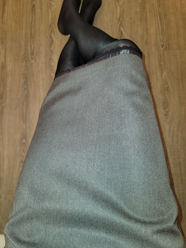 Grey Pencil Skirt with black silky half slip #106848115