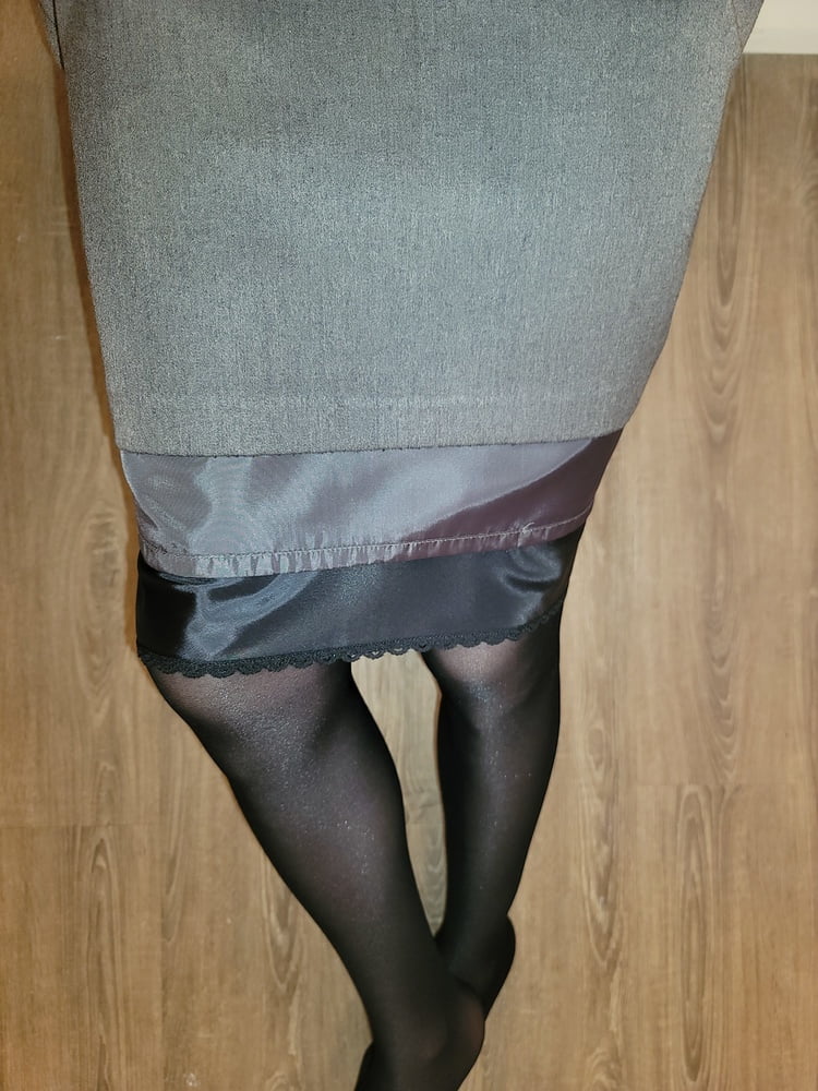 Grey Pencil Skirt with black silky half slip #106848119