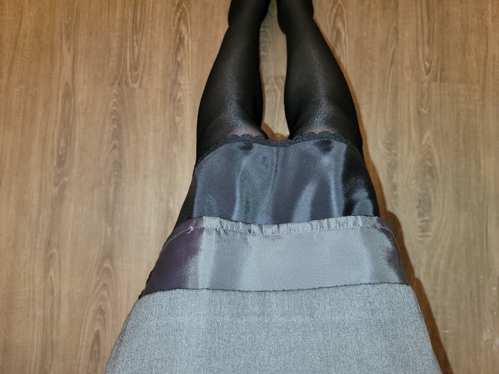 Grey Pencil Skirt with black silky half slip #106848121