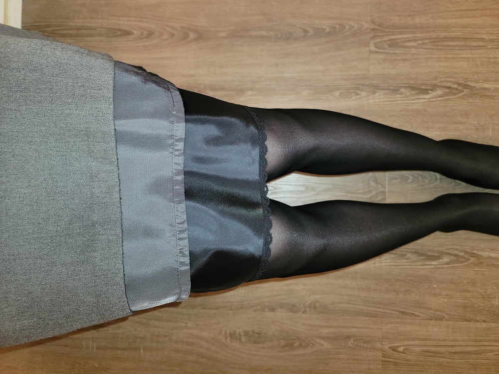 Grey Pencil Skirt with black silky half slip #106848122