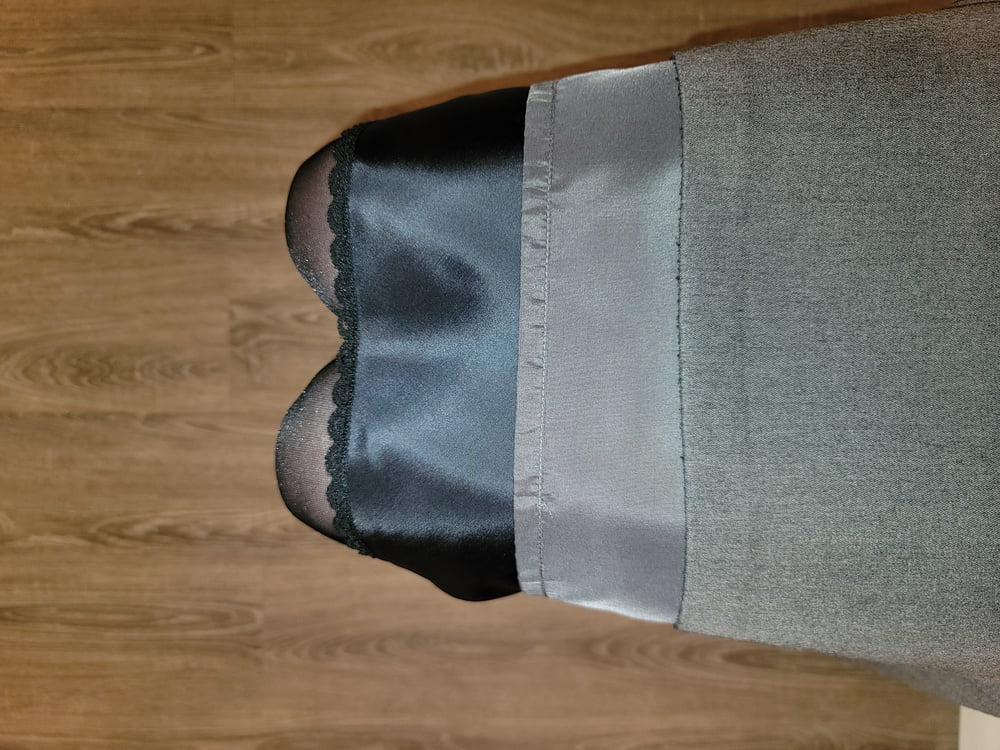 Grey Pencil Skirt with black silky half slip #106848123