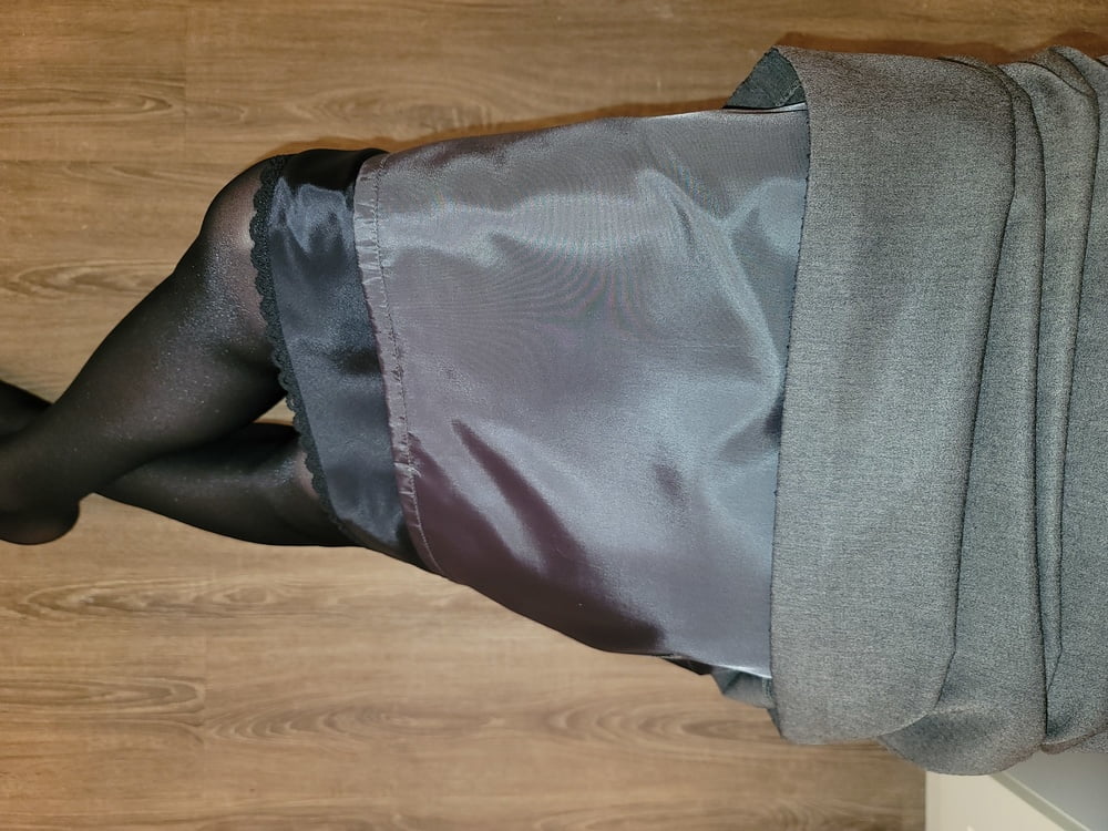Grey Pencil Skirt with black silky half slip #106848124