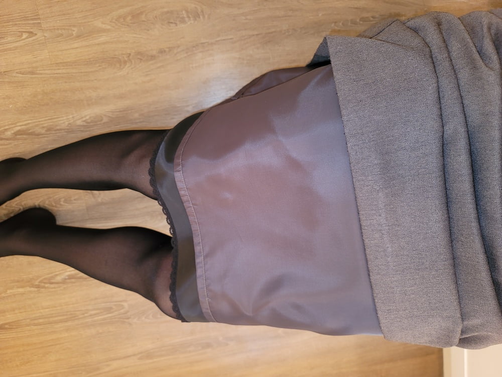 Grey Pencil Skirt with black silky half slip #106848125