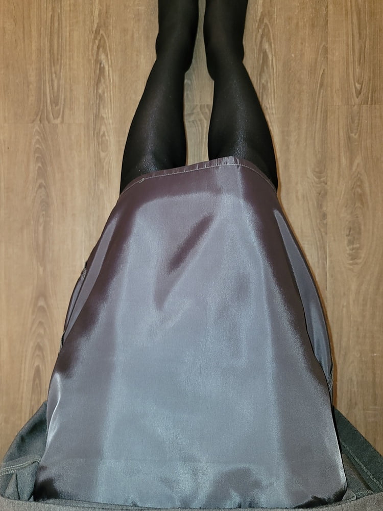 Grey Pencil Skirt with black silky half slip #106848127