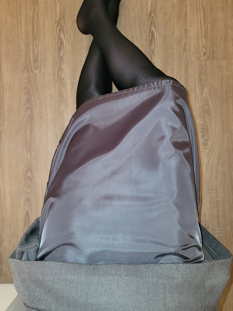 Grey Pencil Skirt with black silky half slip #106848128