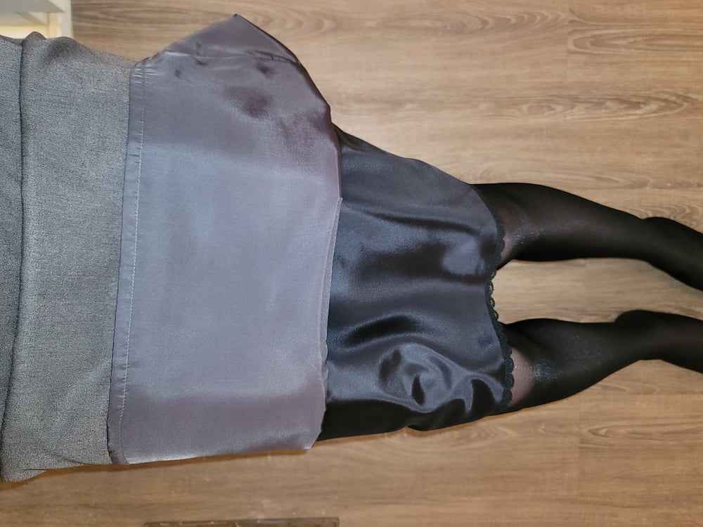 Grey Pencil Skirt with black silky half slip #106848133